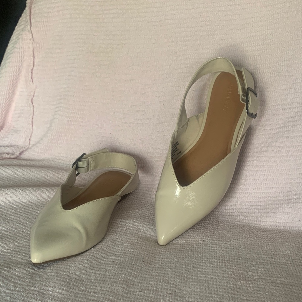 Pointed Slingback Flats in Ivory